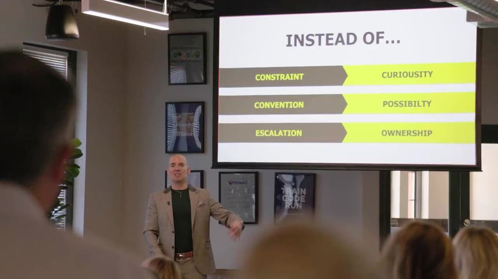 Keynote slide reading Instead of, with constraint, convention and escalation